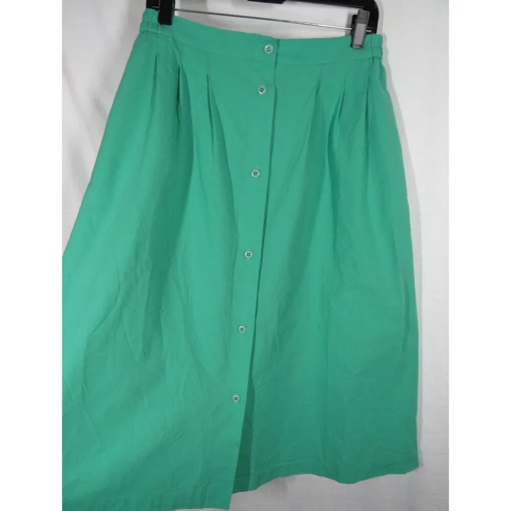 Vintage Catalina USA Made Seafoam Green Button Front Woven Midi Skirt Size 16